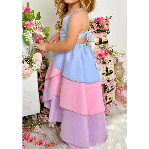 Mia Belle Girls Petal Tiered Open Back Dress Size 10/12 Reveal Fairy Unicorn - Picture 5 of 6